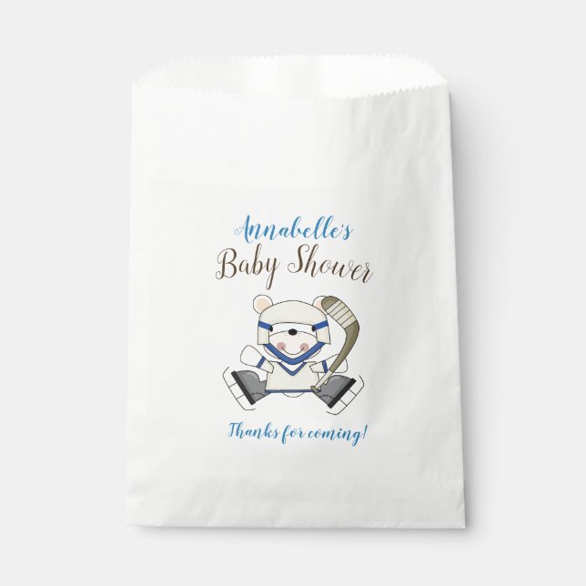 Hockey Sports Polar Bear Baby Shower Favour Bags (Front)