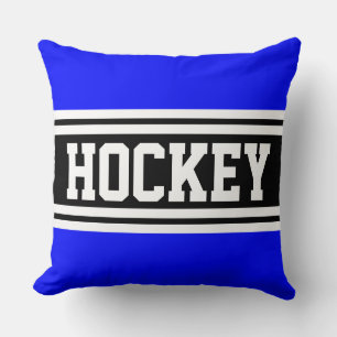 HOCKEY Sporty Bold Royal Blue Black White Stripes Cushion