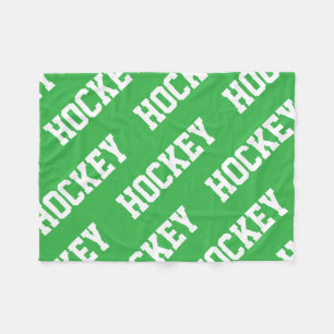 HOCKEY Sporty Tiled White Text On Bright Green Fleece Blanket