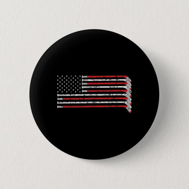 Hockey Stick USA Flag Faded Hockey Player  6 Cm Round Badge (Front)