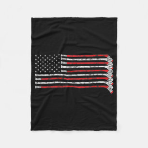 Hockey Stick USA Flag Faded Hockey Player Fleece Blanket