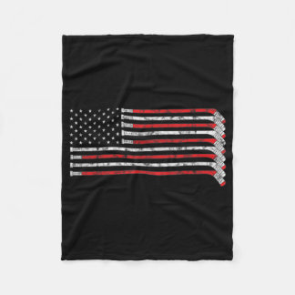 Hockey Stick USA Flag Faded Hockey Player Fleece Blanket