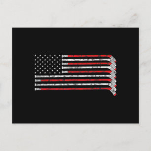 Hockey Stick USA Flag Faded Hockey Player Holiday Postcard