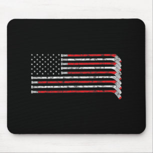 Hockey Stick USA Flag Faded Hockey Player Mouse Pad