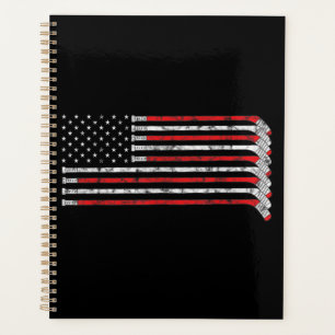 Hockey Stick USA Flag Faded Hockey Player Planner