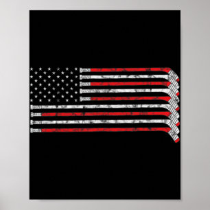 Hockey Stick USA Flag Faded Hockey Player Poster