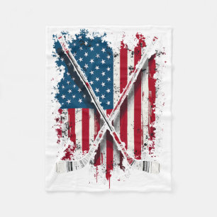 Hockey Stick Usa Flag Hockey Player  Fleece Blanket