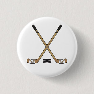 Hockey Sticks and Puck Pinback Flare 3 Cm Round Badge