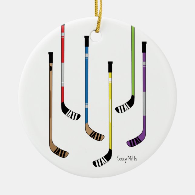 Hockey Sticks Ceramic Tree Decoration (Front)