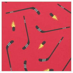 Hockey Sticks Flaming Pucks Sports Red Fabric