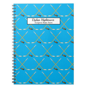 Hockey Sticks  MVP Puck Pattern Sky Blue Name Notebook