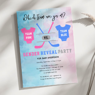 Hockey Team Blue vs Team Pink Gender Reveal  Invitation