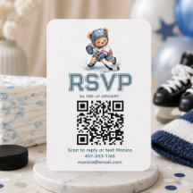 Hockey Teddy Bear Baby Shower QR Code RSVP Encl
