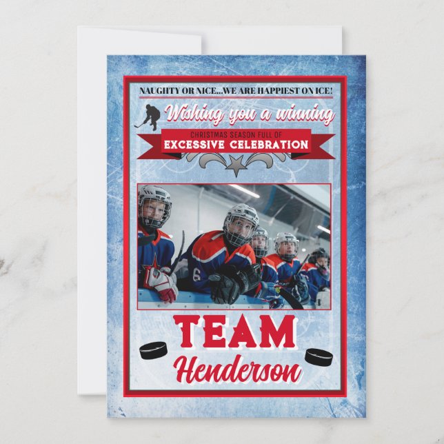Hockey Themed 1 Photo Christmas Card (Front)