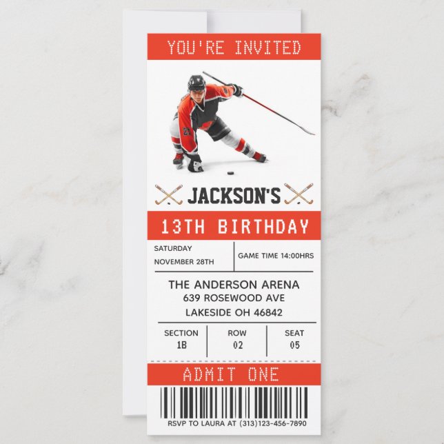 Hockey Ticket Birthday Invitation Template (Front)