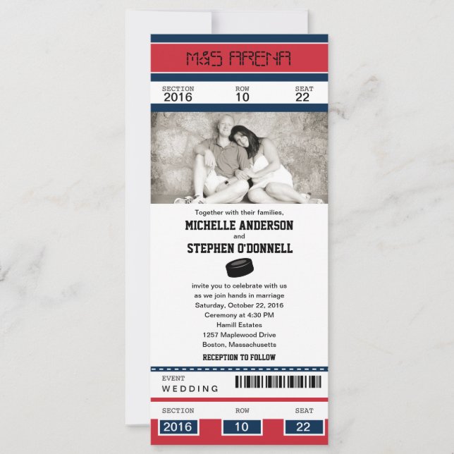 Hockey Ticket Wedding Invitation (Front)