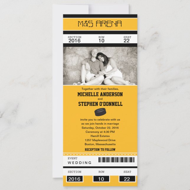 Hockey Ticket Wedding Invitation (Front)