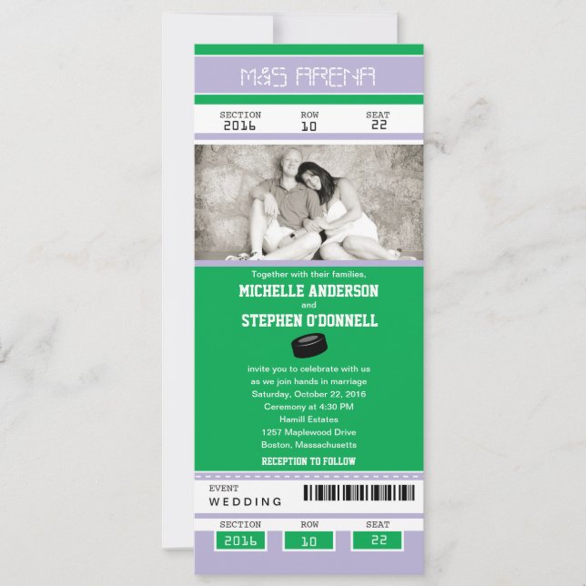 Hockey Ticket Wedding Invitation (Front)