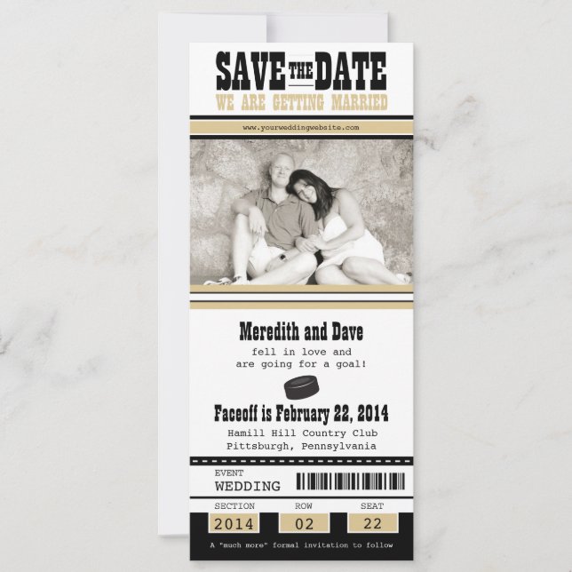 Hockey Ticket Wedding Save the Date (Front)