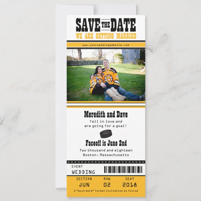 Hockey Ticket Wedding Save the Date (Front)