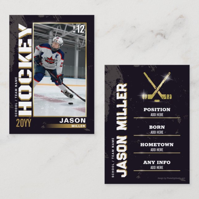 Hockey Trading Card Hockey Player Card Black Gold (Front/Back)
