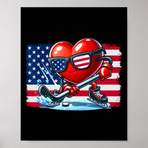 Hockey Valentines Day Valentine Us Flag Sungles Pa Poster
