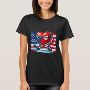 Hockey Valentines Day Valentine Us Flag Sungles Pa T-Shirt
