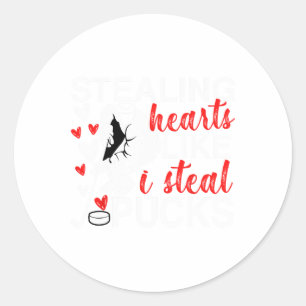 Hockey Valentines Stealing Hearts Like I Steal Puc Classic Round Sticker