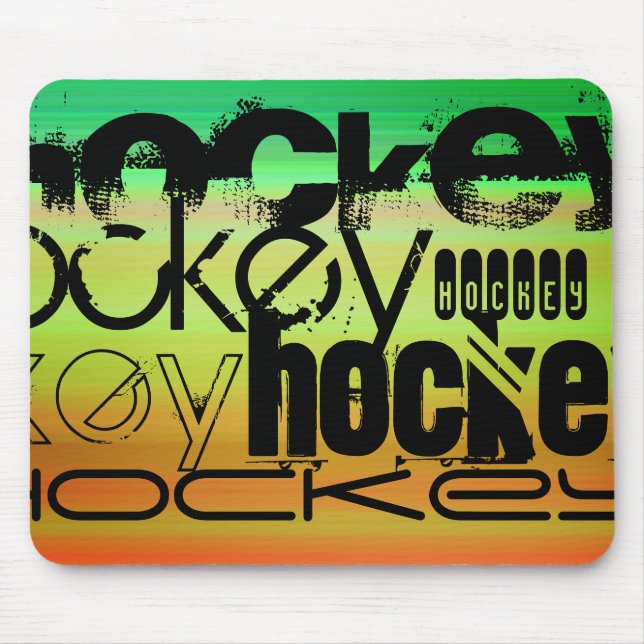 Hockey; Vibrant Green, Orange, & Yellow Mouse Pad (Front)