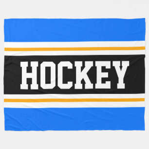 HOCKEY Vivid Blue Black Yellow Racing Stripes Fleece Blanket