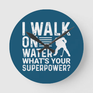 Hockey Walk on Water Round Clock
