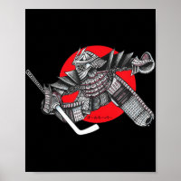 Hockey Warrior Goalie Red Sun Graphic Logo 