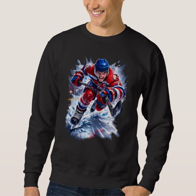 Hockey Warrior Red White & Blue Ice Burst Sweatshirt (Front)