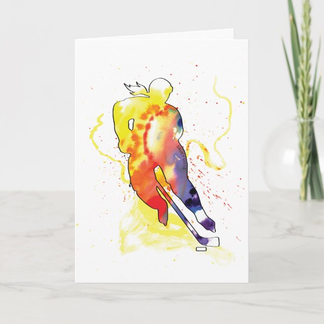 Hockey Watercolor Greeting Card (Front)