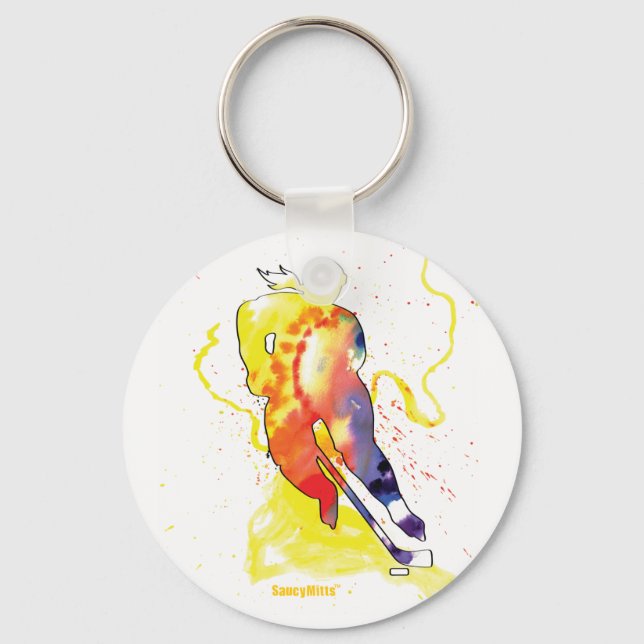 Hockey Watercolor Key Ring (Front)