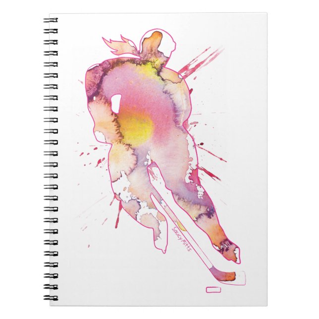 Hockey Watercolor Pinks Spiral Notebook (Front)