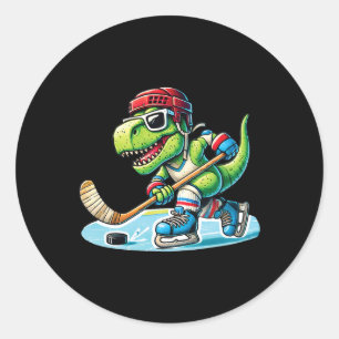 Hockeysaurus Dinosaur Ice Hockey Trex Kids Boys Ic Classic Round Sticker