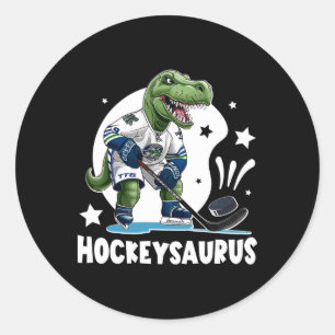 Hockeysaurus Funny Dinosaur Hockey Kids Hockey Boy Classic Round Sticker