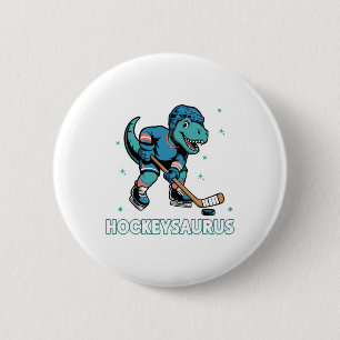 Hockeysaurus Funny Dinosaur Trex Hockey Kids Hocke 6 Cm Round Badge