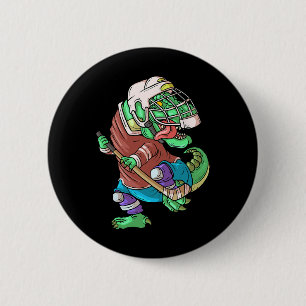 Hockeysaurus Kids T-rex Dinosaur With Ice Hockey S 6 Cm Round Badge
