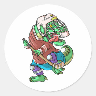 Hockeysaurus Kids T-rex Dinosaur With Ice Hockey S Classic Round Sticker
