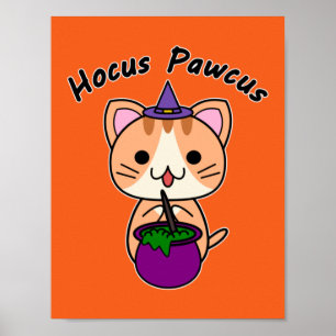 Hocus Pawcus - Ginger Tabby Cat - Black Writing Poster