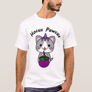 Hocus Pawcus - Grey Tabby Cat - Black Writing T-Shirt