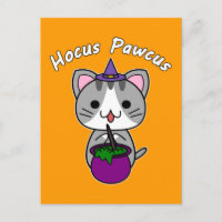 Hocus Pawcus - Grey Tabby Cat - White Writing