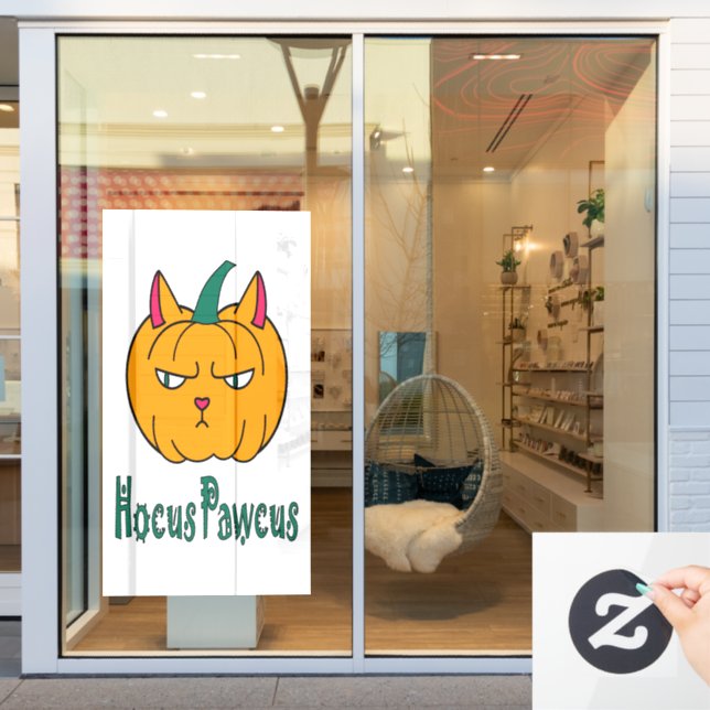 Hocus pawcus Halloween pumpkin ginger cat magic (Store Window)
