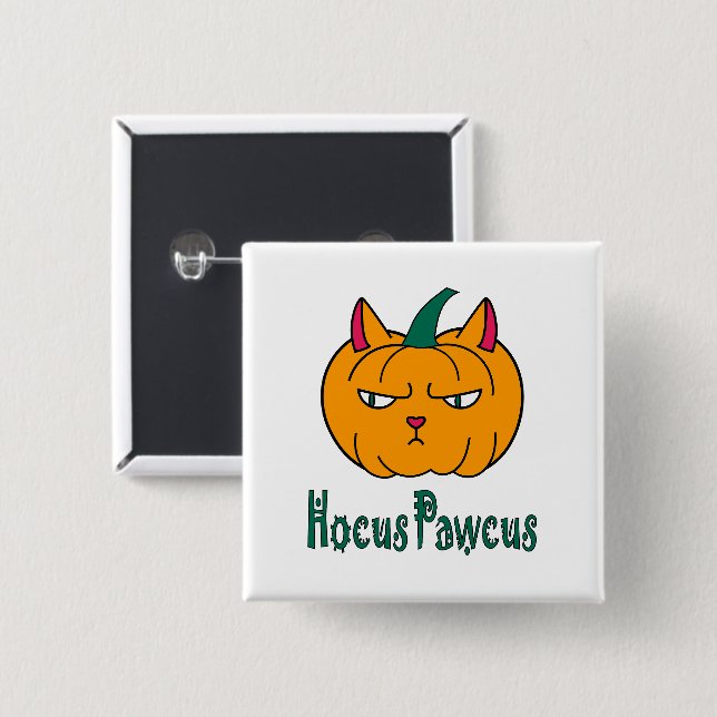 Hocus pawcus Halloween pumpkin ginger cat magic 15 Cm Square Badge (Front & Back)