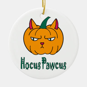 Hocus pawcus Halloween pumpkin ginger cat magic Ceramic Tree Decoration
