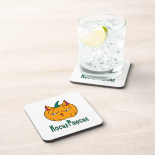 Hocus pawcus Halloween pumpkin ginger cat magic Coaster