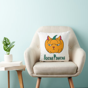 Hocus pawcus Halloween pumpkin ginger cat magic Cushion