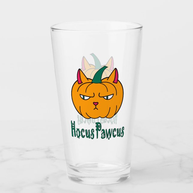 Hocus pawcus Halloween pumpkin ginger cat magic Glass (Front)
